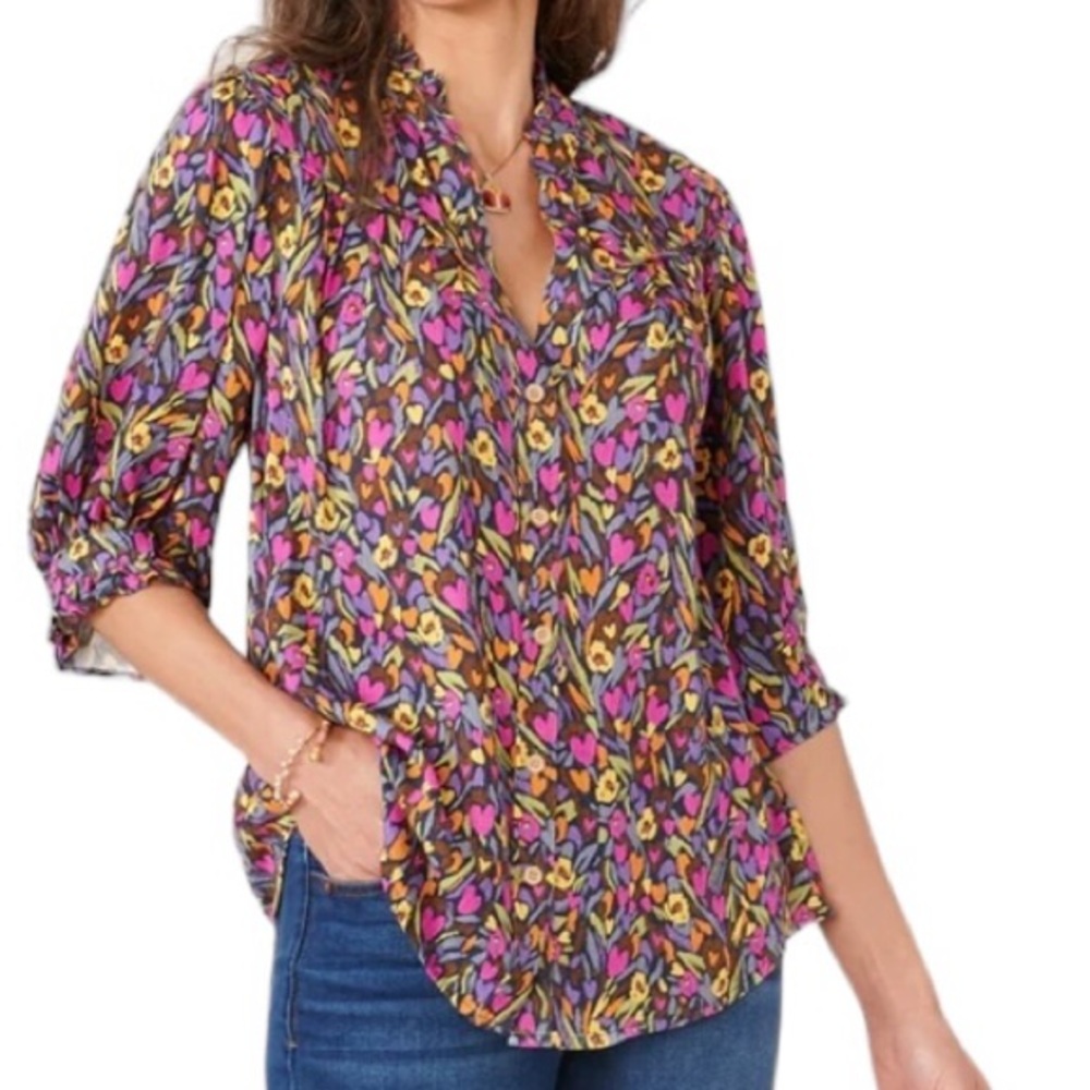 Democracy Navy Pink Multi Print Heart Long Sleeve Top